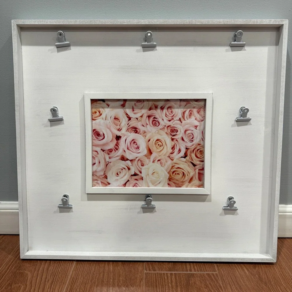 Square Collage Photo Frame Wall Decor Display with Clips Modern White‎